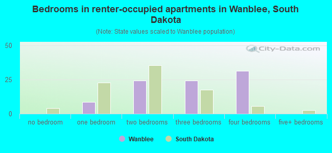 Bedrooms in renter-occupied apartments in Wanblee, South Dakota