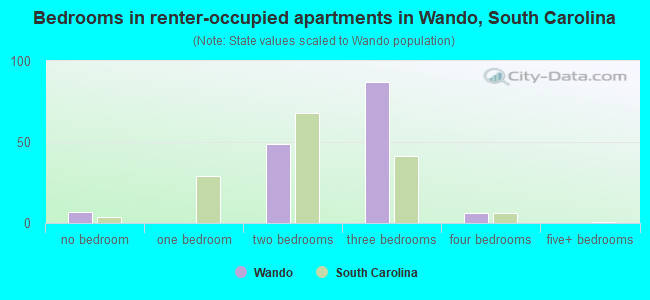 Bedrooms in renter-occupied apartments in Wando, South Carolina