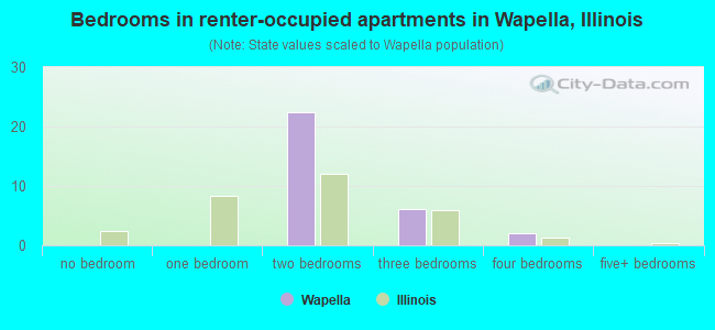 Bedrooms in renter-occupied apartments in Wapella, Illinois