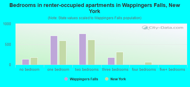 Bedrooms in renter-occupied apartments in Wappingers Falls, New York