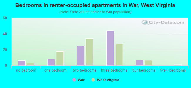 Bedrooms in renter-occupied apartments in War, West Virginia