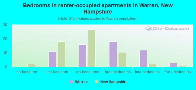 Bedrooms in renter-occupied apartments in Warren, New Hampshire