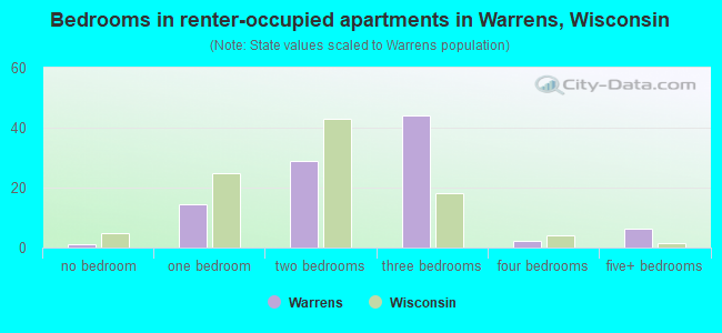 Bedrooms in renter-occupied apartments in Warrens, Wisconsin