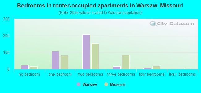 Bedrooms in renter-occupied apartments in Warsaw, Missouri