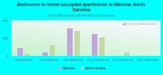 Bedrooms in renter-occupied apartments in Warsaw, North Carolina