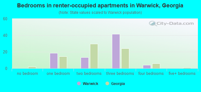 Bedrooms in renter-occupied apartments in Warwick, Georgia