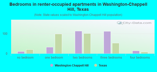 Bedrooms in renter-occupied apartments in Washington-Chappell Hill, Texas