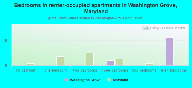 Bedrooms in renter-occupied apartments in Washington Grove, Maryland