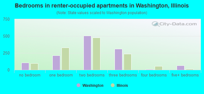 Bedrooms in renter-occupied apartments in Washington, Illinois