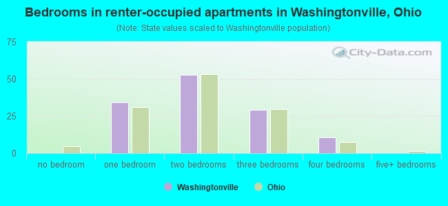 Bedrooms in renter-occupied apartments in Washingtonville, Ohio