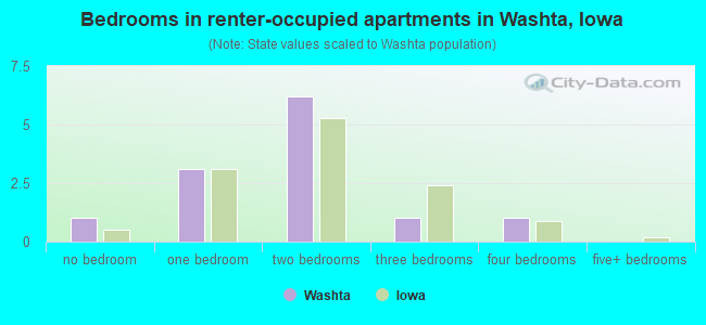 Bedrooms in renter-occupied apartments in Washta, Iowa