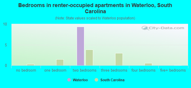 Bedrooms in renter-occupied apartments in Waterloo, South Carolina