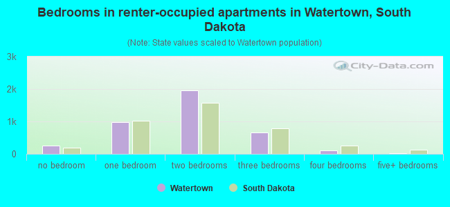 Bedrooms in renter-occupied apartments in Watertown, South Dakota