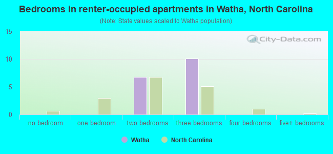 Bedrooms in renter-occupied apartments in Watha, North Carolina