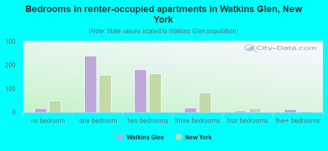 Bedrooms in renter-occupied apartments in Watkins Glen, New York