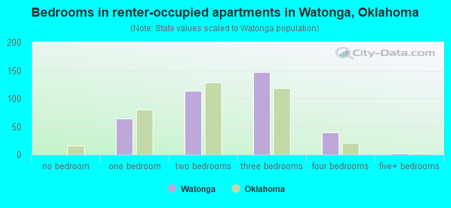 Bedrooms in renter-occupied apartments in Watonga, Oklahoma