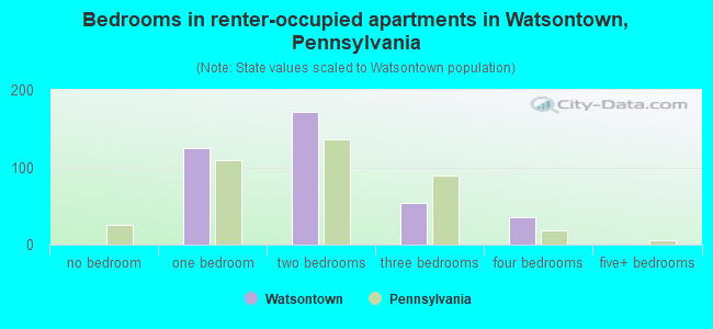 Bedrooms in renter-occupied apartments in Watsontown, Pennsylvania