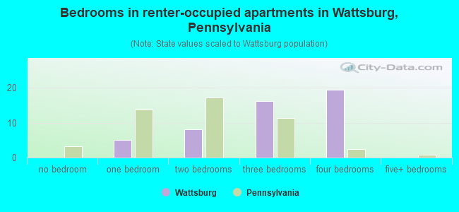 Bedrooms in renter-occupied apartments in Wattsburg, Pennsylvania
