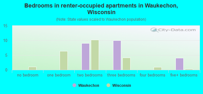 Bedrooms in renter-occupied apartments in Waukechon, Wisconsin