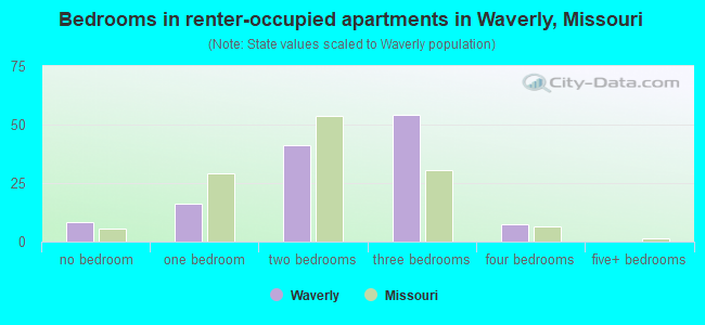 Bedrooms in renter-occupied apartments in Waverly, Missouri