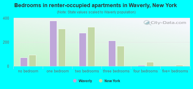 Bedrooms in renter-occupied apartments in Waverly, New York