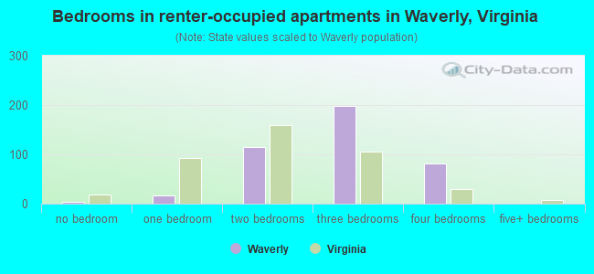 Bedrooms in renter-occupied apartments in Waverly, Virginia