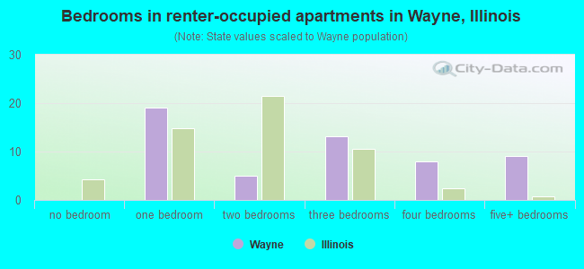 Bedrooms in renter-occupied apartments in Wayne, Illinois