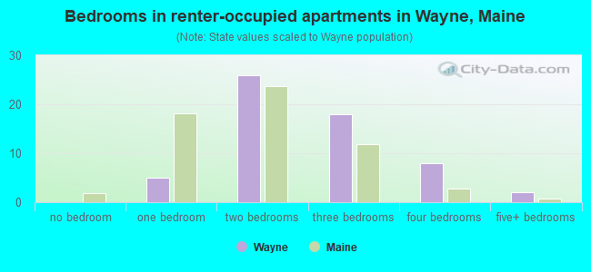 Bedrooms in renter-occupied apartments in Wayne, Maine