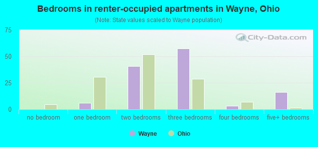 Bedrooms in renter-occupied apartments in Wayne, Ohio