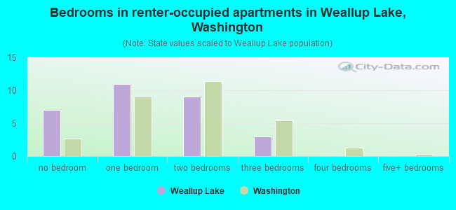Bedrooms in renter-occupied apartments in Weallup Lake, Washington