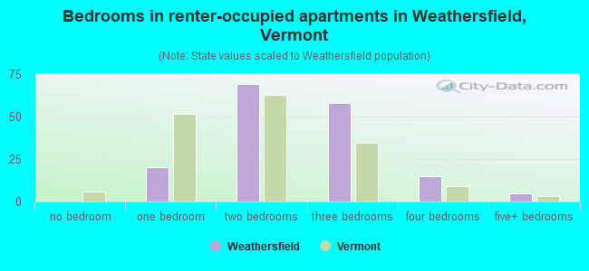 Bedrooms in renter-occupied apartments in Weathersfield, Vermont