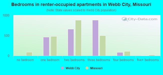 Bedrooms in renter-occupied apartments in Webb City, Missouri