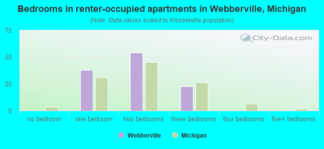 Bedrooms in renter-occupied apartments in Webberville, Michigan