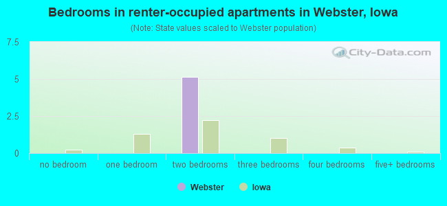 Bedrooms in renter-occupied apartments in Webster, Iowa