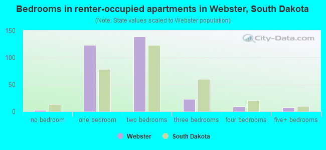 Bedrooms in renter-occupied apartments in Webster, South Dakota