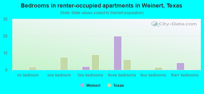 Bedrooms in renter-occupied apartments in Weinert, Texas