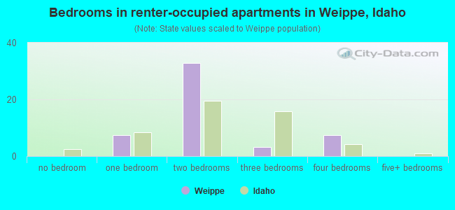 Bedrooms in renter-occupied apartments in Weippe, Idaho