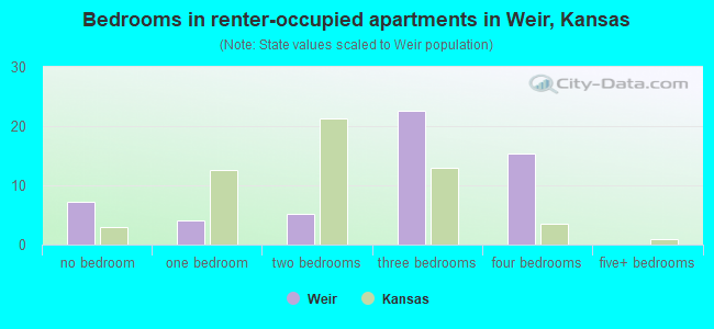 Bedrooms in renter-occupied apartments in Weir, Kansas