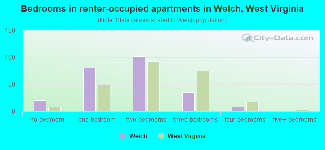 Bedrooms in renter-occupied apartments in Welch, West Virginia