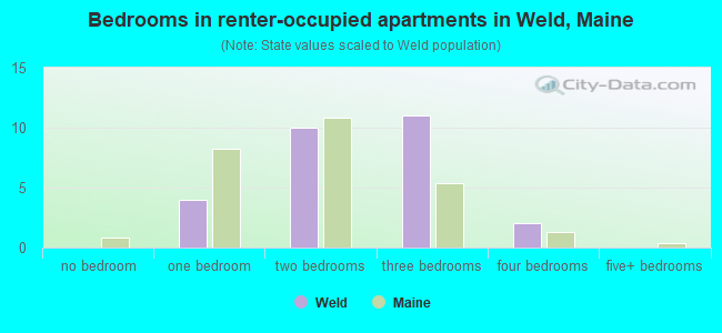 Bedrooms in renter-occupied apartments in Weld, Maine
