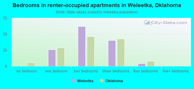 Bedrooms in renter-occupied apartments in Weleetka, Oklahoma