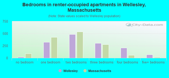 Bedrooms in renter-occupied apartments in Wellesley, Massachusetts