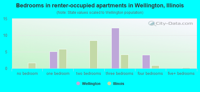 Bedrooms in renter-occupied apartments in Wellington, Illinois