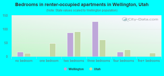 Bedrooms in renter-occupied apartments in Wellington, Utah
