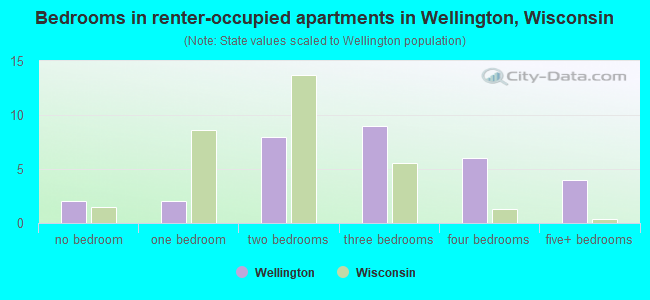 Bedrooms in renter-occupied apartments in Wellington, Wisconsin