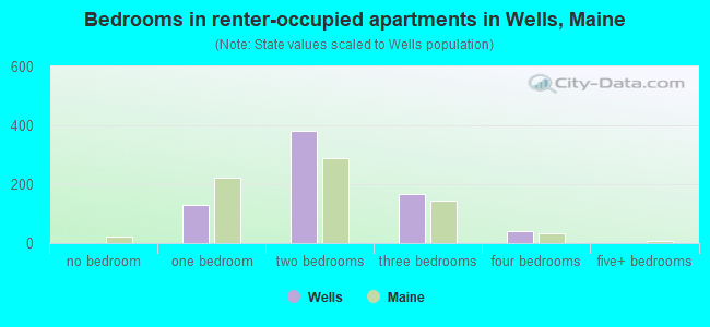 Bedrooms in renter-occupied apartments in Wells, Maine