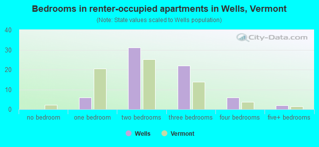 Bedrooms in renter-occupied apartments in Wells, Vermont