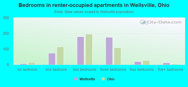 Bedrooms in renter-occupied apartments in Wellsville, Ohio