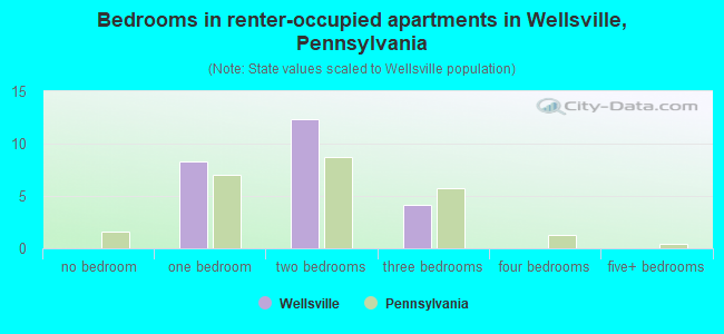 Bedrooms in renter-occupied apartments in Wellsville, Pennsylvania