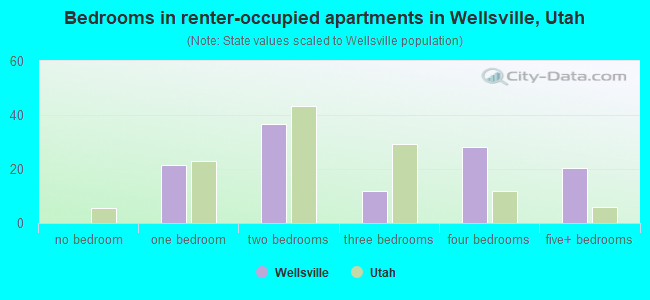 Bedrooms in renter-occupied apartments in Wellsville, Utah